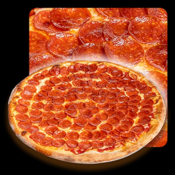 A Golden Lizzard pepperoni pizza with a golden crust and abundant pepperoni slices.